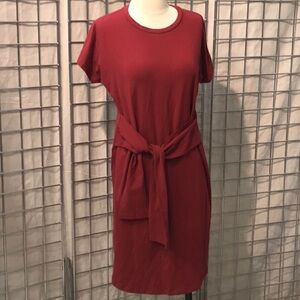 Cap sleeve cotton lycra knit dress, wide side ties